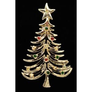 Tancer II Vintage Christmas Tree Pin Brooch Rhinestone Crystal Signed 80s BinAC